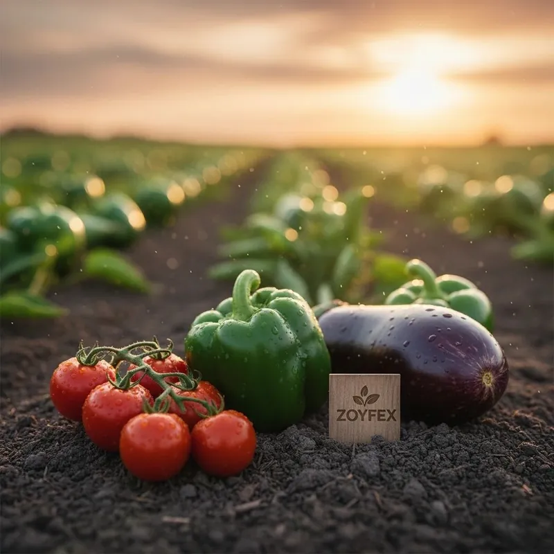 Tomatoes, peppers and eggplant in the field